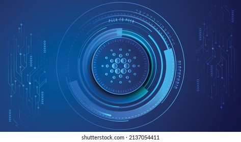 Cardano ADA block chain crypto currency digital encryption, virtual money exchange, Technology global network vector illustration background and banner design template. Futuristic web and trading