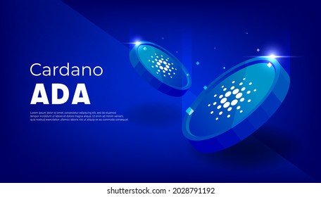 Cardano or ADA coin banner. ADA coin cryptocurrency concept banner background.