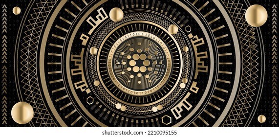 Cardano ADA crypto coin luxury golden ornamental vector background illustration