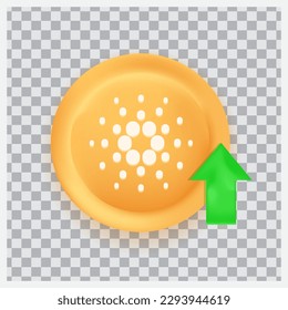 Cardano (ADA) crypto currency buy concept with green arrow  vector 3D icon isolated on transparent background