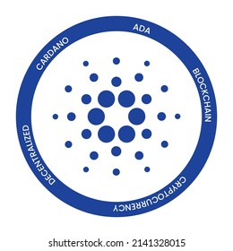 Cardano ADA crypto currency coin vector symbol token template. Block chain concept virtual money template. Stickers and labels isolated in white background. 