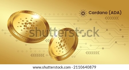 Cardano ADA cryptocurrency banner vector illustration with logo in golden coin template