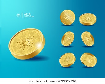 Cardano ADA Cryptocurrency Coins. Perspective Illustration about Crypto Coins.