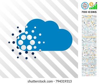 Cardano Cloud icon with 700 bonus bitcoin mining and blockchain pictograms. Vector illustration style is flat iconic symbols design for crypto currency software.