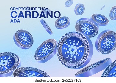 Criptomoeda Moeda Cardano, ADA, Digital, Dinheiro, Vetor, Plano, Illustrator