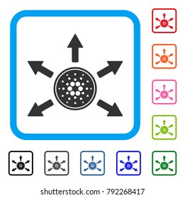 Cardano Coin Distribution Arrows icon. Flat grey iconic symbol in a blue rounded frame. Black, grey, green, blue, red, pink color variants of cardano coin distribution arrows vector.