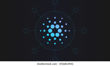 Cardano colorful gradient logo. Blockchain concept background.