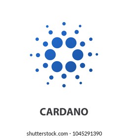 Cardano crypto currency coin icon isolated on a white background.  Virtual money icon collection.Cryptocurrency in flat style.Symbol of smart technologies. Decentralized computer networks