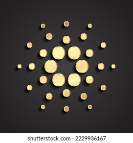 Cardano cryptocurrency 3d golden logo