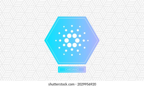 Cardano cryptocurrency logo isolated on gradient pattern background.
