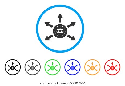 Cardano Distribution Arrows rounded icon. Style is a flat grey symbol inside light blue circle with additional colored versions.