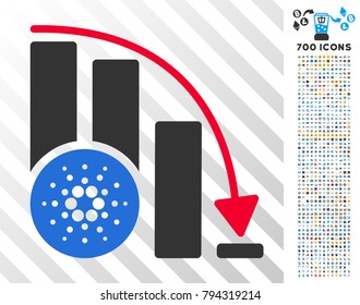 Cardano Down Chart icon with 700 bonus bitcoin mining and blockchain design elements. Vector illustration style is flat iconic symbols design for bitcoin software.