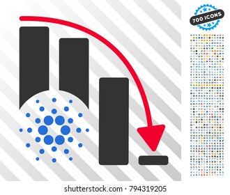 Cardano Epic Fail Chart icon with 700 bonus bitcoin mining and blockchain pictograms. Vector illustration style is flat iconic symbols design for crypto-currency websites.
