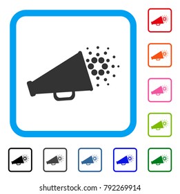 Cardano Megaphone icon. Flat grey iconic symbol inside a blue rounded rectangle. Black, gray, green, blue, red, pink color additional versions of cardano megaphone vector.