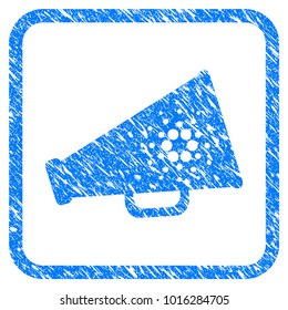 Cardano Megaphone rubber seal stamp watermark. Icon vector symbol with grunge design and corrosion texture inside rounded square. Scratched blue sign on a white background.