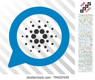 Cardano Message Balloon icon with 7 hundred bonus bitcoin mining and blockchain images. Vector illustration style is flat iconic symbols design for crypto-currency software.