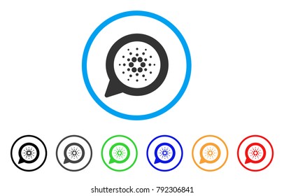 Cardano Message Balloon rounded icon. Style is a flat gray symbol inside light blue circle with bonus color variants. Cardano Message Balloon vector designed for web and software interfaces.