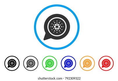 Cardano Message Balloon rounded icon. Style is a flat grey symbol inside light blue circle with bonus color versions. Cardano Message Balloon vector designed for web and software interfaces.