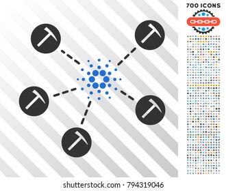 Cardano Mining Network icon with 700 bonus bitcoin mining and blockchain pictographs. Vector illustration style is flat iconic symbols design for cryptocurrency websites.
