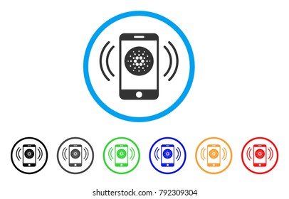 Cardano Mobile Banking rounded icon. Style is a flat grey symbol inside light blue circle with bonus color variants. Cardano Mobile Banking vector designed for web and software interfaces.