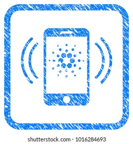 Cardano Mobile Banking rubber seal stamp watermark. Icon vector symbol with grunge design and dirty texture inside rounded rectangle. Scratched blue emblem on a white background.