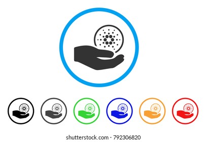 Cardano Offer Hand rounded icon. Style is a flat gray symbol inside light blue circle with bonus colored variants. Cardano Offer Hand vector designed for web and software interfaces.