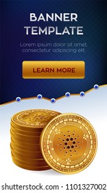 Cardano. Stack of golden coins with Cardano symbol. Cryptocurrency editable banner template. 3D isometric Physical golden coins. Crypto currency. Stock vector illustration.
