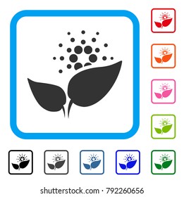 Cardano Startup Sprout icon. Flat grey pictogram symbol in a blue rounded frame. Black, gray, green, blue, red, pink color variants of cardano startup sprout vector.