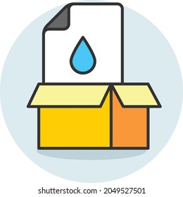 Cardboad Printing Concept, Box with Droplet Vector Icon Design, Offset Printing Symbol, Digital Printer Services Sign, Cmyk Color print equipment Stock illustration