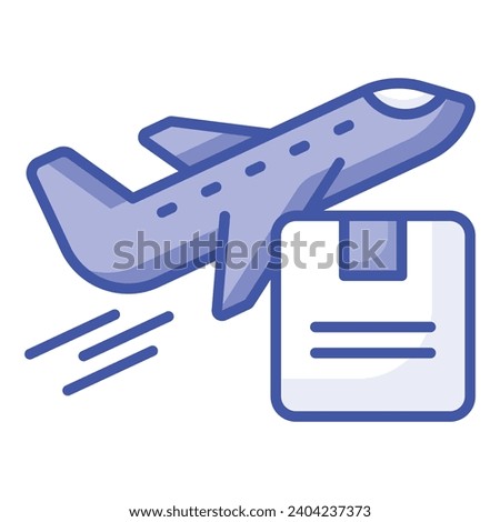 Cardboard with airplane denoting concept icon of air freight