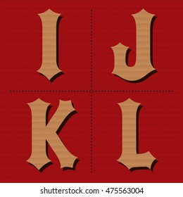 Cardboard alphabet western letters vintage design vector (i, j, k, l)