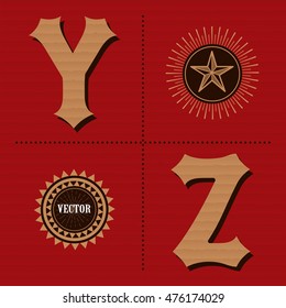 Cardboard alphabet western letters vintage design vector (y, z)