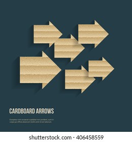 Cardboard arrows creative background. Vector illustration. Business template with rough paper design elements. 