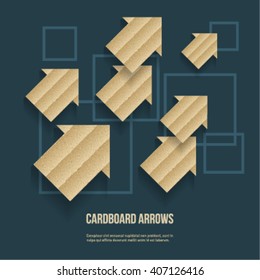 Cardboard arrows creative background. Vector illustration. Business template with rough paper design elements. Diagonal composition.