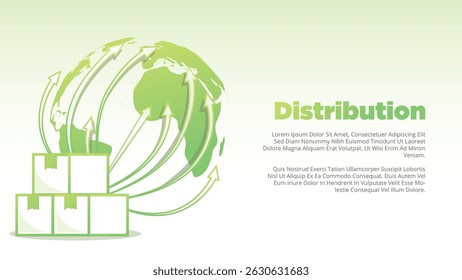 cardboard with arrows pointing map location at the globe for distribution concept. clean coorporate screen size for print, presentation or web template vector illustration