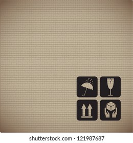 Cardboard background with icons of contents of a box