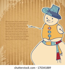 cardboard background with snowman