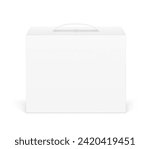 Cardboard bag box with plastic handle mockup. Front view. Vector illustration isolated on white background. Ready and simple to use for your design. EPS10.