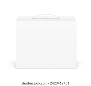 Caja de bolsos de cartón con simulación de mango de plástico. Vista frontal. Ilustración vectorial aislada en fondo blanco. Listo y sencillo de usar para su diseño. EPS10.