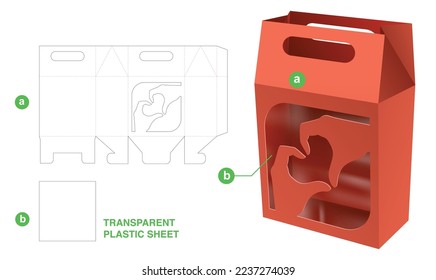 Cardboard bag with hand heart window die cut template and 3D mockup