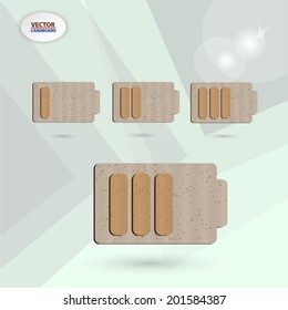 Cardboard battery icons set