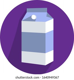 Cardboard bottle of milk vector icon sign. Blue and purple colors.