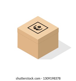 Cardboard box 3d in isometric style with flat shadow.