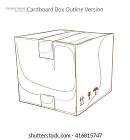 Cardboard Box. Abstract closed Cardboard Box. Outline Version. Front perspective view. Vector EPS10.