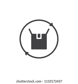 Cardboard box with arrows around vector icon. filled flat sign for mobile concept and web design. Package box status solid icon. Symbol, logo illustration. Pixel perfect vector graphics