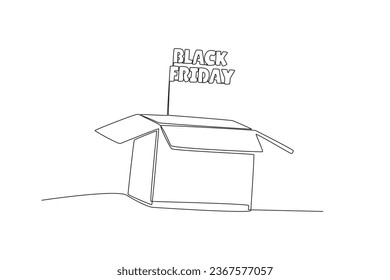 A cardboard box with Back Friday written on it. Black Friday one-line drawing