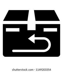 
A cardboard box with a back pointing arrow denoting the package return concept
