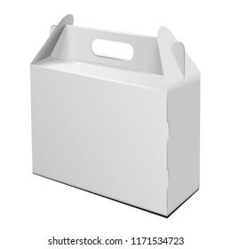 Cardboard Box. For Cake, Fast Food, Gift, etc. Carry Packaging. Vector Mockup. White Template of package for your design
