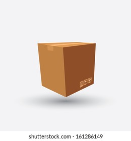 cardboard box carton container with shadow on grey background