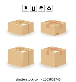 Cardboard box and Carton delivery packaging. flat design